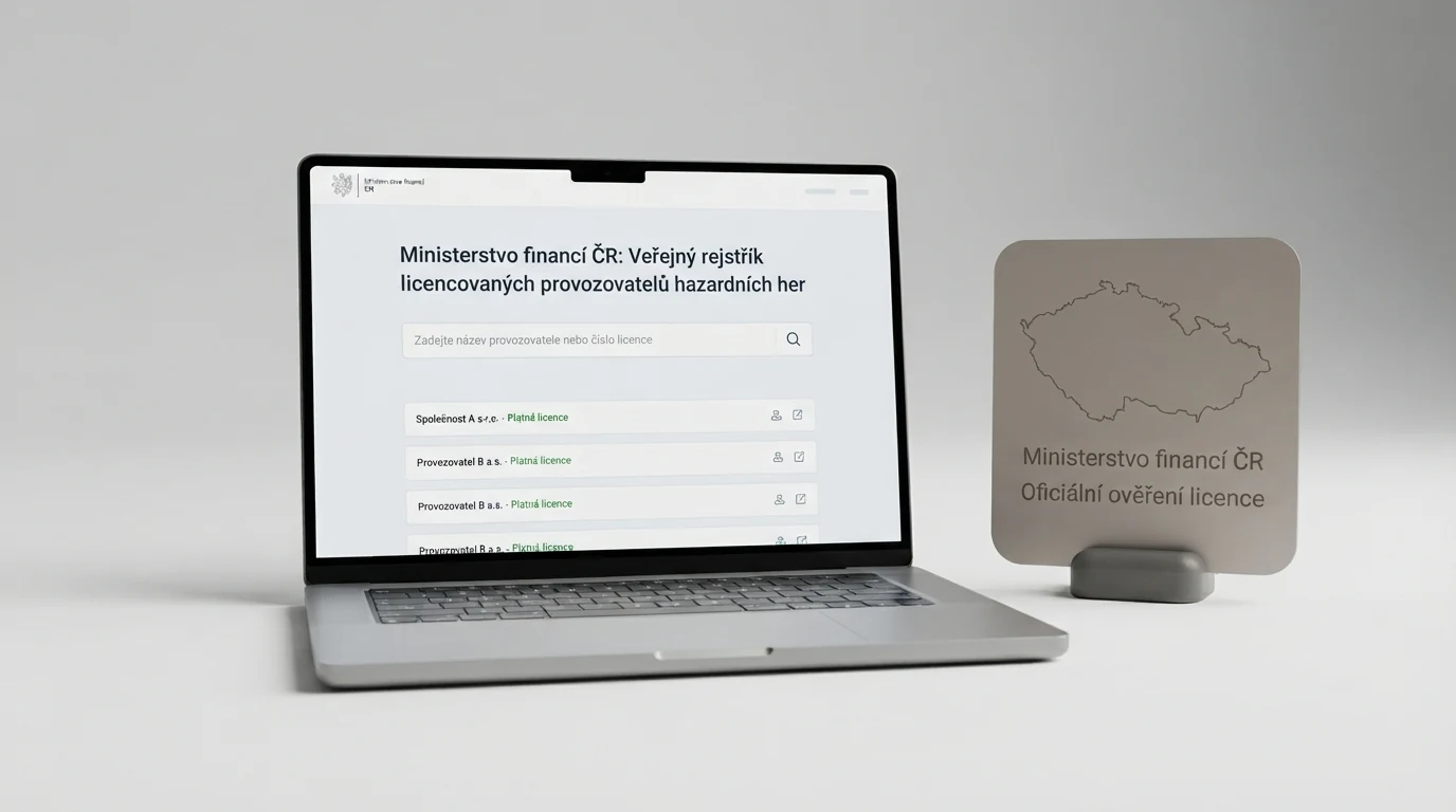 Logo Ministerstva financí ČR a ukázka veřejného seznamu legálních provozovatelů hazardních her
