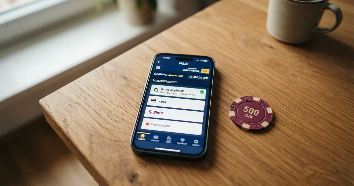 Uživatelské rozhraní online casina s výběrem platební metody — zvýrazněná možnost bankovního převodu mezi ostatními metodami