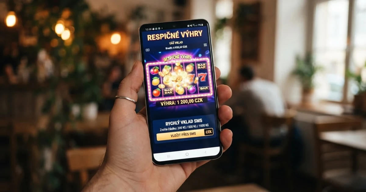 Mobilní telefon zobrazující online casino s možností vkladu přes SMS zprávu
