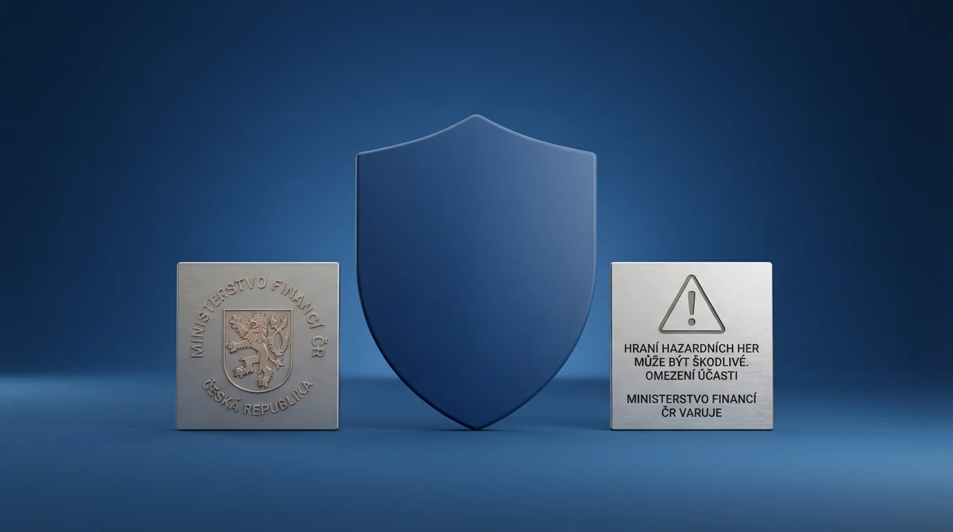 Logo Ministerstva financí ČR vedle výstražného symbolu a ukázky licencovaného vs nelegálního webu