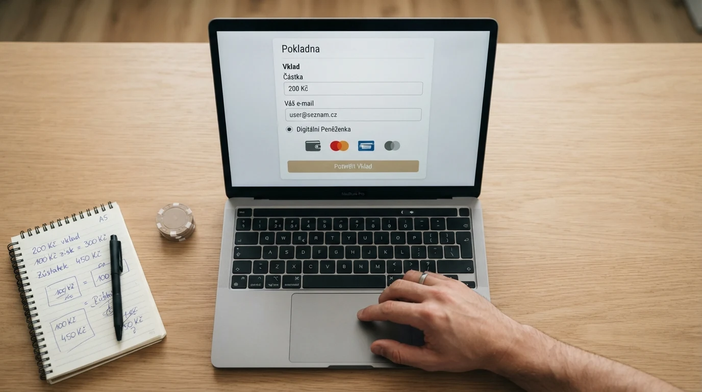 Pokladna online casina s vybranou možností vkladu přes Neteller, polem pro částku a e-mailovou adresu