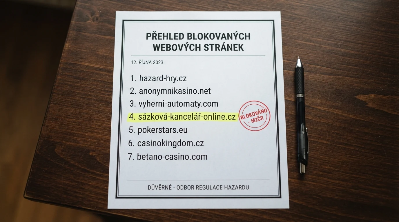 Výřez oficiálního seznamu nepovolených internetových her s vyznačenou blokací