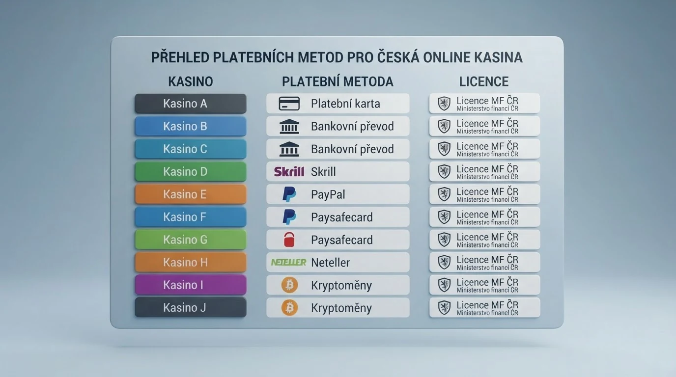 Tabulka porovnávající deset českých online casin podle podpory SMS vkladu