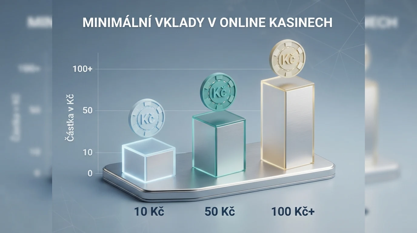 Srovnávací tabulka deseti online casin zvýrazňující sloupec s výší minimálního vkladu, dvě řádky barevně odlišeny