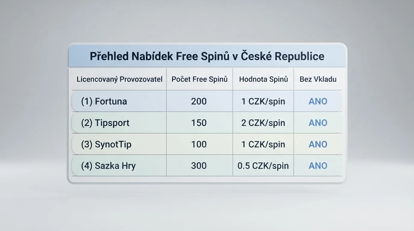 Přehled nabídek free spinů u deseti českých casin