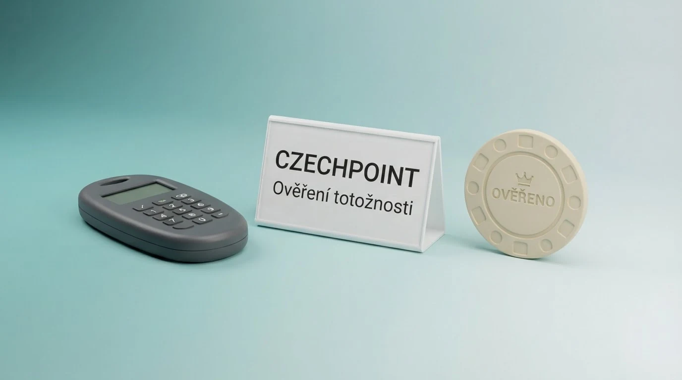 Tři ikony vedle sebe: logo BankID, přepážka CzechPoint a nahraný průkaz totožnosti