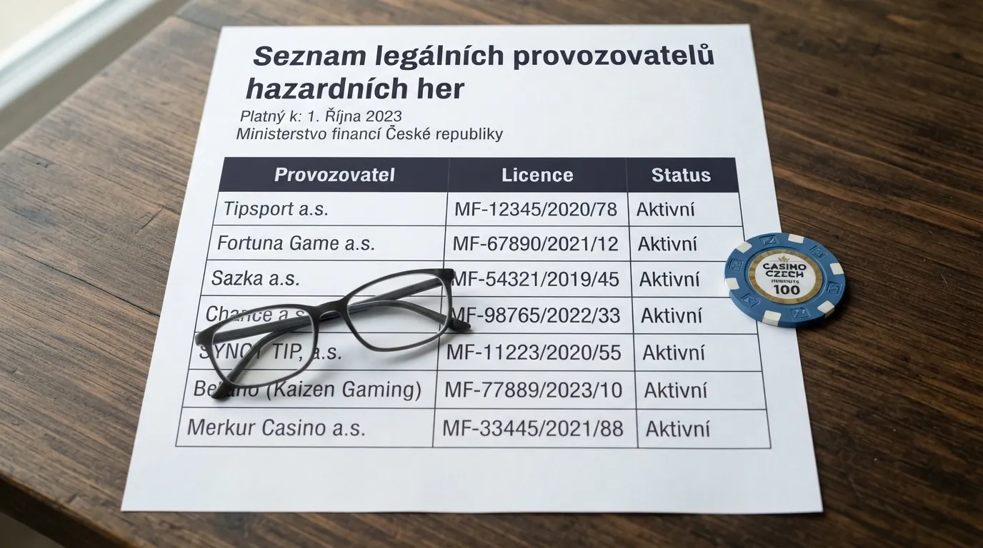 Tabulka Seznamu legálních provozovatelů hazardních her na webu Ministerstva financí ČR